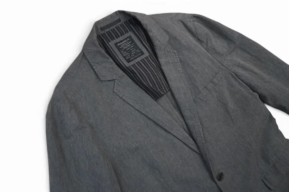 AllSaints Jacket Mens 42 Gray Cotton Linen Spitalfields Single Breasted Blazer